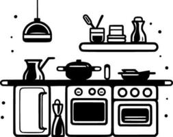 keuken - zwart en wit geïsoleerd icoon - vector illustratie