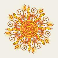 zon met spiralen, wervelingen, halftone vormen. vector