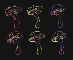 reeks van fantasie neon champignons in grunge stijl vector