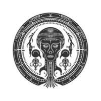 buitenaards wezen artefact, wijnoogst logo lijn kunst concept zwart en wit kleur, hand- getrokken illustratie vector