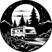 camping, zwart en wit vector illustratie