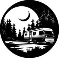 camping, zwart en wit vector illustratie