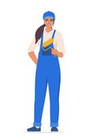 meisje schilder. vrouw karakter in blauw uniform. vector illustratie.