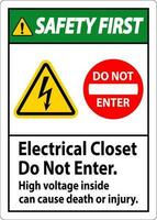 veiligheid eerste teken elektrisch kast - Doen niet binnenkomen. hoog Spanning binnen kan oorzaak dood of letsel vector