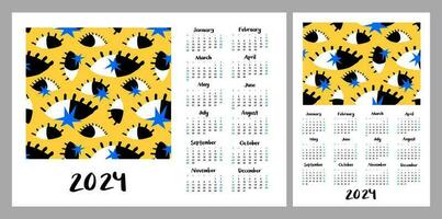 kalender lay-out voor 2024. abstract illustratie met ogen verticaal en horizontaal indelingen voor a4, a5 het drukken vector