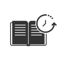 vector illustratie van boek lezing tijd icoon in donker kleur en wit achtergrond