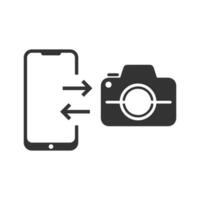 vector illustratie van overdracht foto's naar smartphones icoon in donker kleur en wit achtergrond