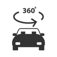 vector illustratie van de auto draait 360 graden icoon in donker kleur en wit achtergrond