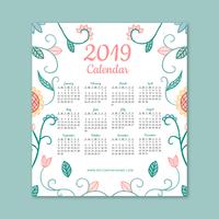 Leuke 2019 kalender met bloemen en bladeren vector