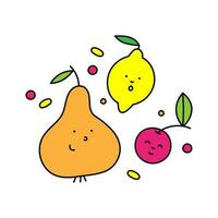 kleur vector illustratie van Peer, citroen en kers geïsoleerd Aan wit achtergrond