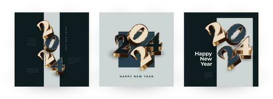 creatief gelukkig nieuw jaar 2024 poster reeks met 3d nummers. geschikt, voor kaart, banier, poster, folder, omslag, en sociaal media post sjabloon vector