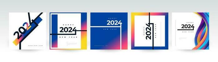 creatief en kleurrijk 2024 gelukkig nieuw jaar poster set. geschikt, voor kaart, banier, poster, folder, omslag, en sociaal media post sjabloon vector
