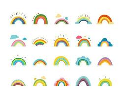 tekenfilm kleur verschillend types schattig regenboog icoon set. vector