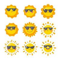 glimlachen zon tekenfilm vervelend zonnebril zomer reizen concept bescherming van zon stralen vector