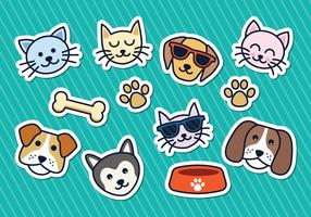 Kat en hond Stickers Vector