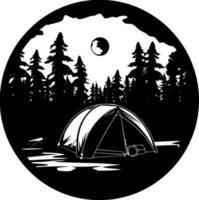 camping - zwart en wit geïsoleerd icoon - vector illustratie