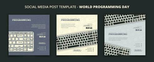 sociaal media post sjabloon met toetsenbord in hand- getrokken voor Internationale programmering dag campagne vector