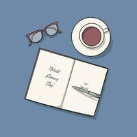 vector illustratie van boek, pen, bril en koffie sjabloon voor wereld geletterdheid dag ontwerp