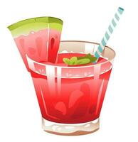 vers zomer drinken met een plak van watermeloen, munt en ijs. watermeloen Frisdrank. tekenfilm vector illustratie.