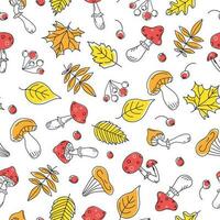patroon paddestoelen, bladeren, bessen, tekeningen, tekening. herfst vector illustratie, achtergrond naadloos, geïsoleerd.