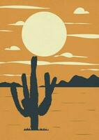 abstract hedendaags esthetisch nacht woestijn landschap. aarde tonen, beige kleuren. cactussen muur decor. midden eeuw modern minimalistische kunst afdrukken. vector