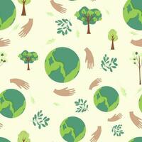 patroon. milieu bescherming, ecologie concept illustratie in vlak stijl. aarde, planten, bomen. aarde in hand. vector