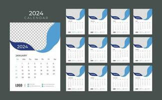 muur kalender 2024, vector muur kalender 2024, zakelijke en bedrijf ontwerper sjabloon in engels, week begin zondag, muur kalender in een minimalistische stijl