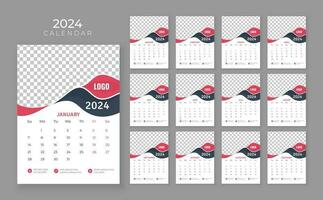 vector muur kalender 2024, muur kalender 2024, bedrijf kalender sjabloon, week begin zondag, muur kalender in een minimalistische stijl