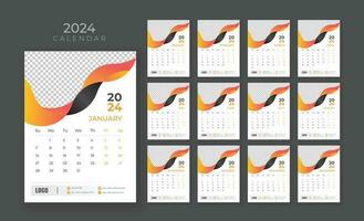 vector muur kalender 2024, muur kalender 2024, zakelijke en bedrijf ontwerper sjabloon in engels, week begin zondag, muur kalender in een minimalistische stijl