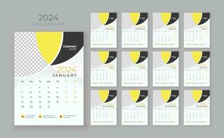 muur kalender 2024, bedrijf kalender sjabloon, week begin zondag, vector muur kalender 2024, muur kalender in een minimalistische stijl