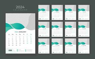 muur kalender 2024, bedrijf kalender sjabloon, week begin zondag, vector muur kalender 2024, muur kalender in een minimalistische stijl