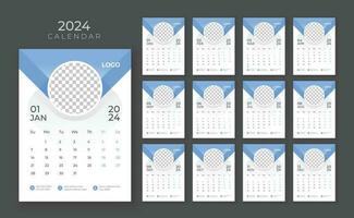 vector muur kalender 2024, muur kalender 2024, bedrijf kalender sjabloon, week begin zondag, muur kalender in een minimalistische stijl