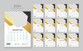 muur kalender 2024, bedrijf kalender sjabloon, week begin zondag, 12 bladzijde muur kalender 2024, muur kalender in een minimalistische stijl vector