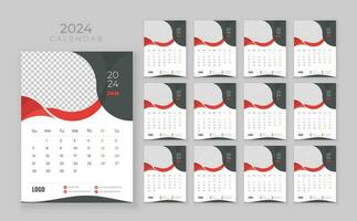 12 bladzijde muur kalender 2024, bedrijf kalender sjabloon, week begin zondag, muur kalender in een minimalistische stijl vector