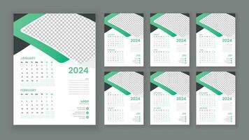 muur kalender 2024, vector muur kalender 2024, zakelijke en bedrijf ontwerper sjabloon in engels, week begin zondag, muur kalender in een minimalistische stijl