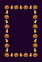 schattig verticaal rechthoek halloween kader grens ontwerp met jack O lantaarn, pompoenen, snoep maïs. sociaal media banier post vector illustratie.
