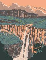 salto ii waterval in chapada dos veadeiros nationaal park gola's Brazilië wpa kunst deco poster vector