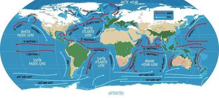de oceaan huidige wereldkaart met namen vector