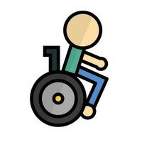 vlak ontwerp rolstoel en persoon icoon. onbekwaamheid icoon. vector. vector