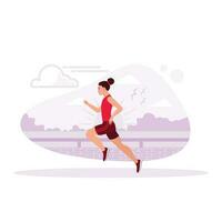 jong sportvrouw jogging in sportkleding. actief levensstijl concept. neiging modern vector vlak illustratie