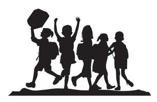 vector silhouet van groep van kinderen draag- school- Tassen gaan naar school- Aan wit achtergrond. symbool van school- en opleiding, terug naar school-