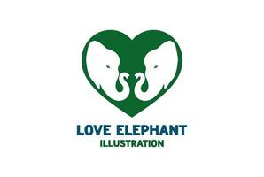 groen olifant hart liefde silhouet icoon illustratie vector