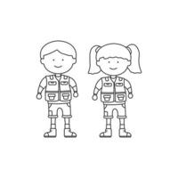 hand- getrokken kinderen tekening tekenfilm vector illustratie van een kinderen in camping outfits geïsoleerd Aan wit achtergrond