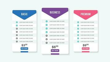 abonnement plan prijs vergelijking tafel infographic ontwerp sjabloon vector