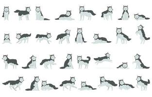 Siberisch schor pictogrammen reeks tekenfilm vector. hond ras vector