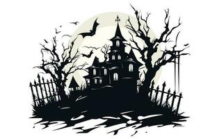 een silhouet vector van halloween achtervolgd huis, achtervolgd huis silhouet verzameling. eng halloween huis bundel ingesteld, halloween Bij nacht en vleermuizen huis logo