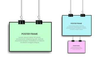 blanco posters hangende met bindmiddel clips. vector