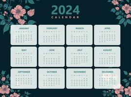 gelukkig nieuw jaar 2024 kalender ontwerp modern sjabloon, muur en bureau kalender ontwerp vector