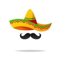 sombrero hoed met snor vector geïsoleerd Aan wit achtergrond.