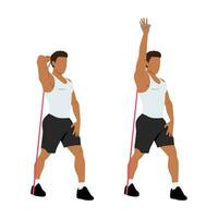 Mens aan het doen weerstand band triceps overhead extensies oefening. vector